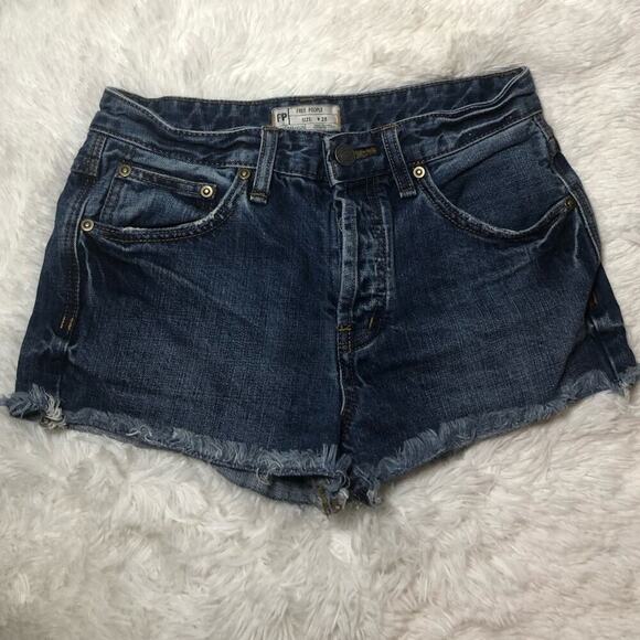 Free People Blue Jean Frayed Hem Cutoff Shorts - Picture 2 of 6